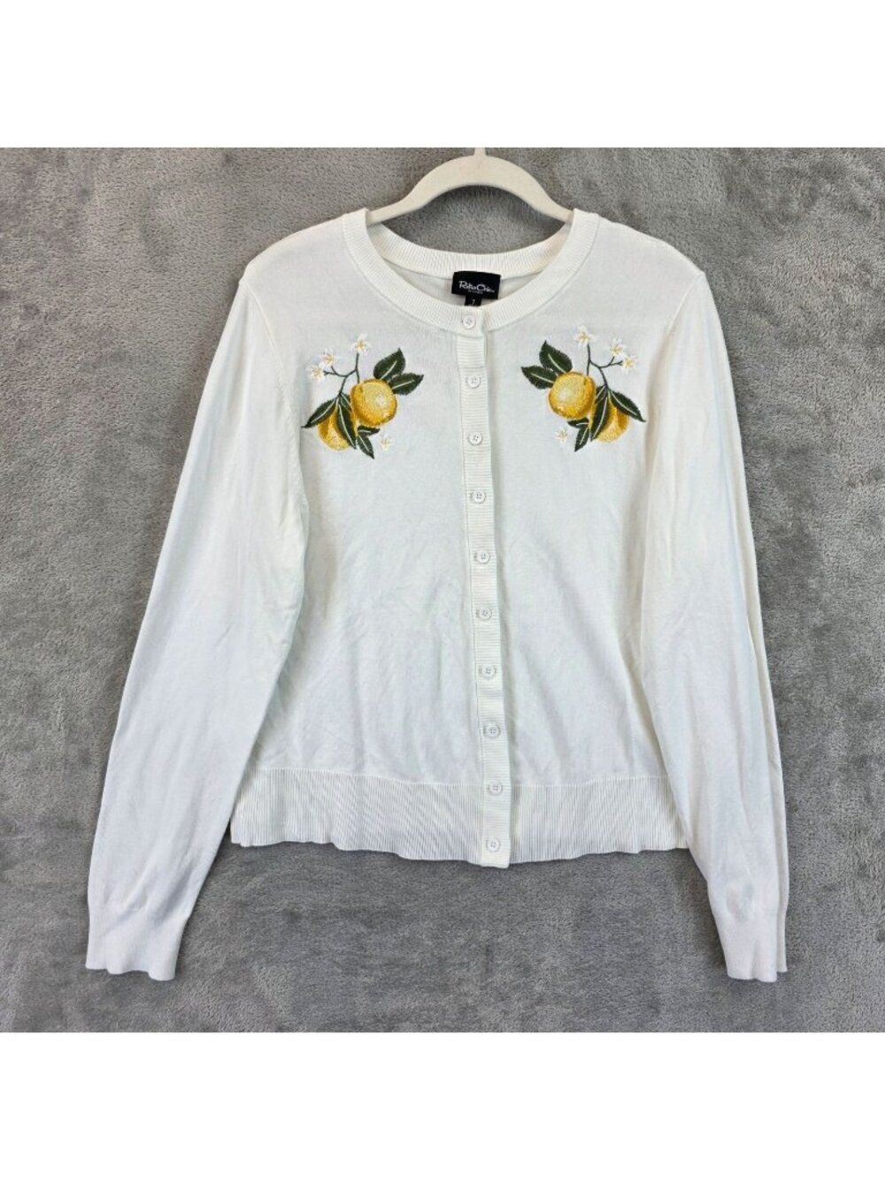 Retro Chic By Torrid Cardigan Sweater Womens 1 White Lemon Embroidered Knit Plus